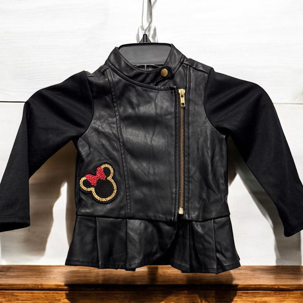 Disney Black faux leather Jacket with Minnie Mouse Design size 3 T